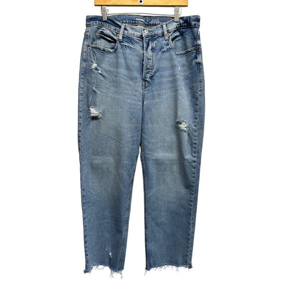 Old Navy Sz 14 Extra High Rise Sky‎ Hi Straight Light Wash Jeans Raw Edge - Picture 1 of 13